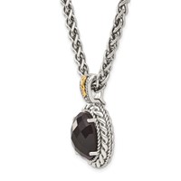 Shey Couture Sterling Silver Necklace with 14K Accent Antiqued Checkerboard-cut Black Onyx, 18" view 5