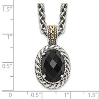Shey Couture Sterling Silver Necklace with 14K Accent Antiqued Checkerboard-cut Black Onyx, 18" view 3