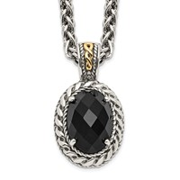 Shey Couture Sterling Silver Necklace with 14K Accent Antiqued Checkerboard-cut Black Onyx, 18" view 1