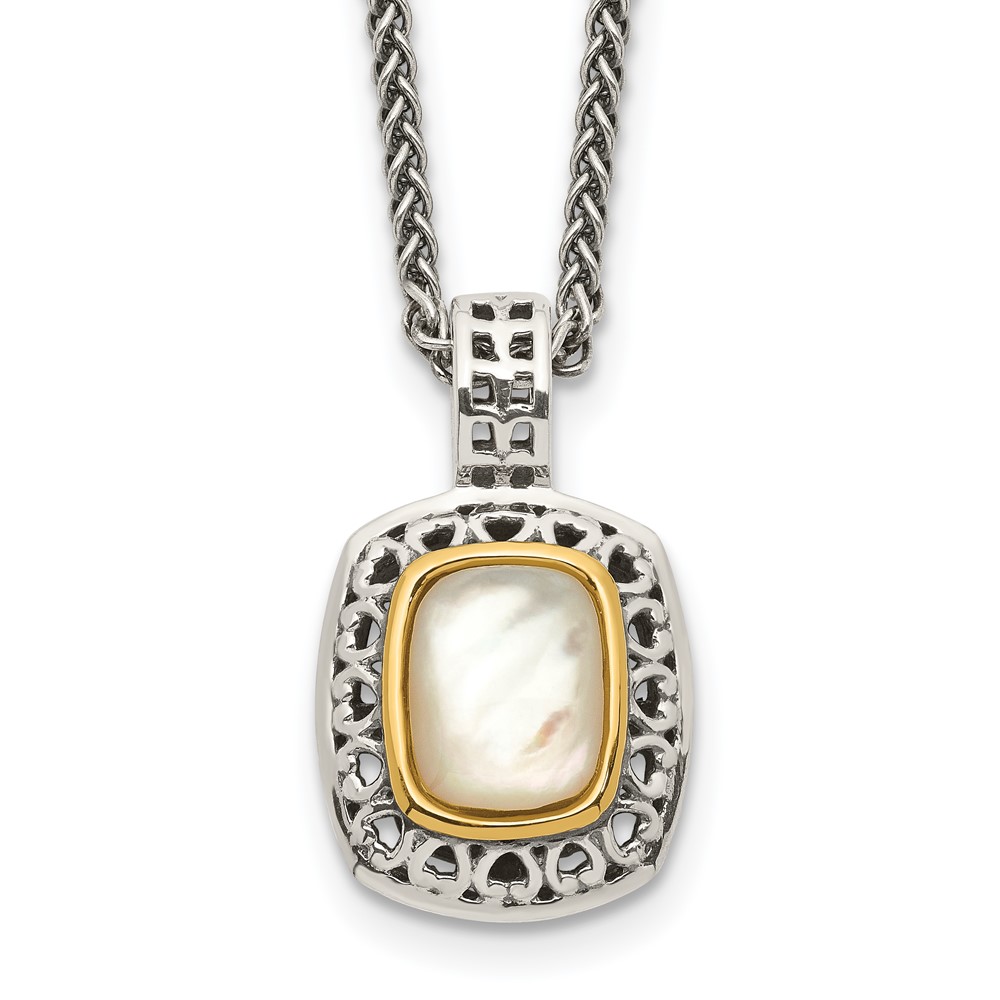 Shey Couture Sterling Silver Necklace with 14K Accent Antiqued Mother of Pearl, 18"