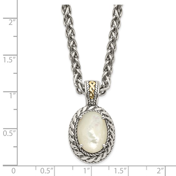 Shey Couture Sterling Silver with 14K Accent 18 Inch Antiqued Mother Of Pearl Necklace