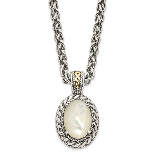 Shey Couture Sterling Silver Necklace with 14K Accent Antiqued Mother of Pearl, 18"