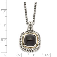 Shey Couture Sterling Silver Necklace with 14K Accent Antiqued Cabochon Black Onyx, 18" view 3