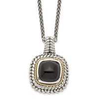 Shey Couture Sterling Silver Necklace with 14K Accent Antiqued Cabochon Black Onyx, 18" view 1
