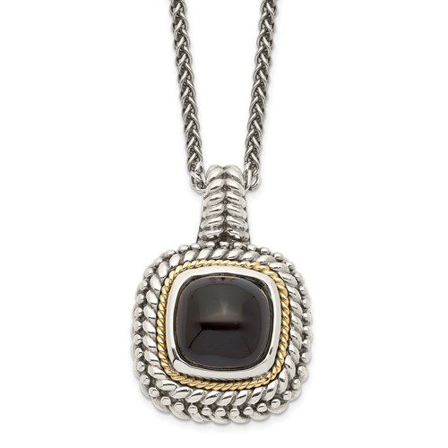 Shey Couture Sterling Silver Necklace with 14K Accent Antiqued Cabochon Black Onyx, 18"