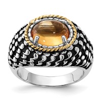 Sterling Silver Ring with 14K Accent Polished & Antiqued Citrine view 1