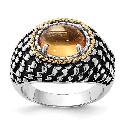 Sterling Silver Ring with 14K Accent Polished & Antiqued Citrine