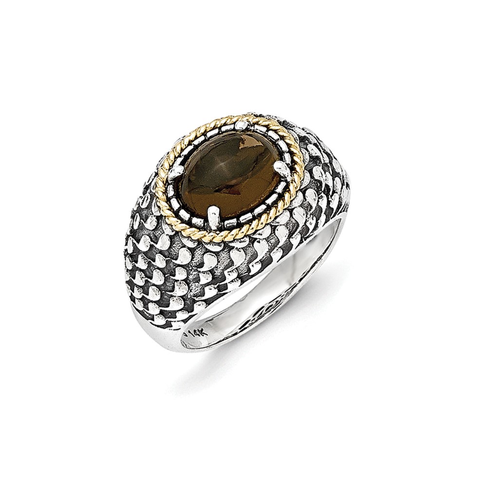 Sterling Silver Ring with 14K Antiqued Smoky Quartz