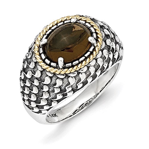 Sterling Silver Ring with 14K Antiqued Smoky Quartz