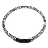 Shey Couture Sterling Silver Antiqued Black Onyx and Diamond Hinged Bangle Bracelet view 2