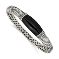 Shey Couture Sterling Silver Antiqued Black Onyx and Diamond Hinged Bangle Bracelet view 1