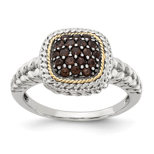 Sterling Silver Ring with 14K and Black Rhodium Smoky Quartz