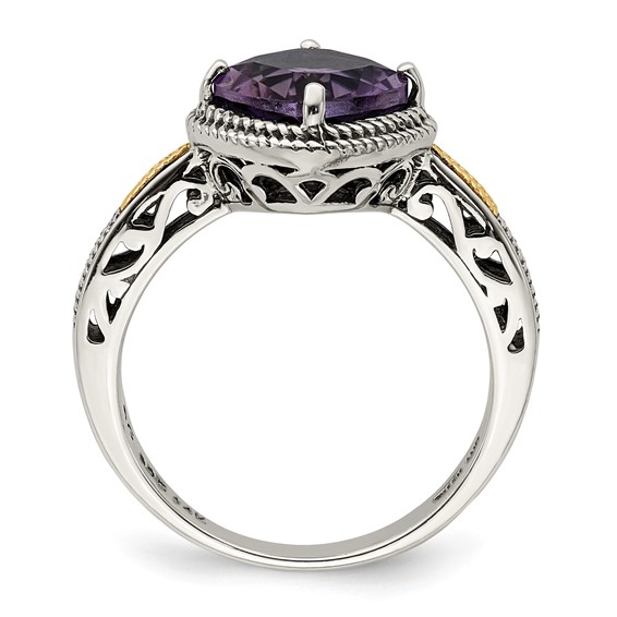 Shey Couture Sterling Silver with 14K Accent Antiqued Cushion Amethyst Ring