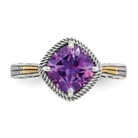 Shey Couture Sterling Silver Ring with 14K Accent Antiqued Cushion Amethyst view 5