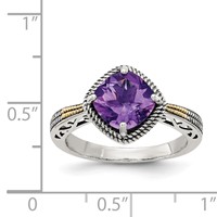 Shey Couture Sterling Silver Ring with 14K Accent Antiqued Cushion Amethyst view 4