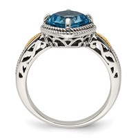 Shey Couture Sterling Silver Ring with 14K Accent Antiqued Cushion Blue Topaz view 2