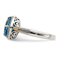 Shey Couture Sterling Silver Ring with 14K Accent Antiqued Cushion Blue Topaz view 3