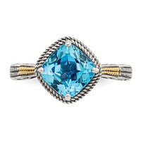 Shey Couture Sterling Silver Ring with 14K Accent Antiqued Cushion Blue Topaz view 5