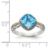 Shey Couture Sterling Silver Ring with 14K Accent Antiqued Cushion Blue Topaz view 4