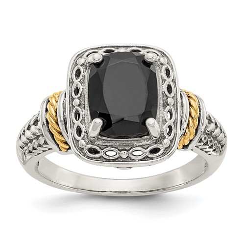 Shey Couture Sterling Silver Ring with 14K Accent Antiqued Black Onyx