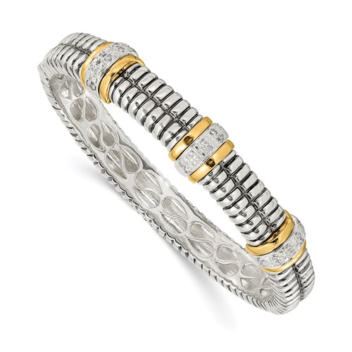 Shey Couture Sterling Silver Bracelet with 14K Accent Antiqued 0.25ct Diamond Hinged Bangle
