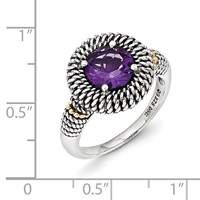 Sterling Silver W 14K Antiqued Amethyst Ring view 3