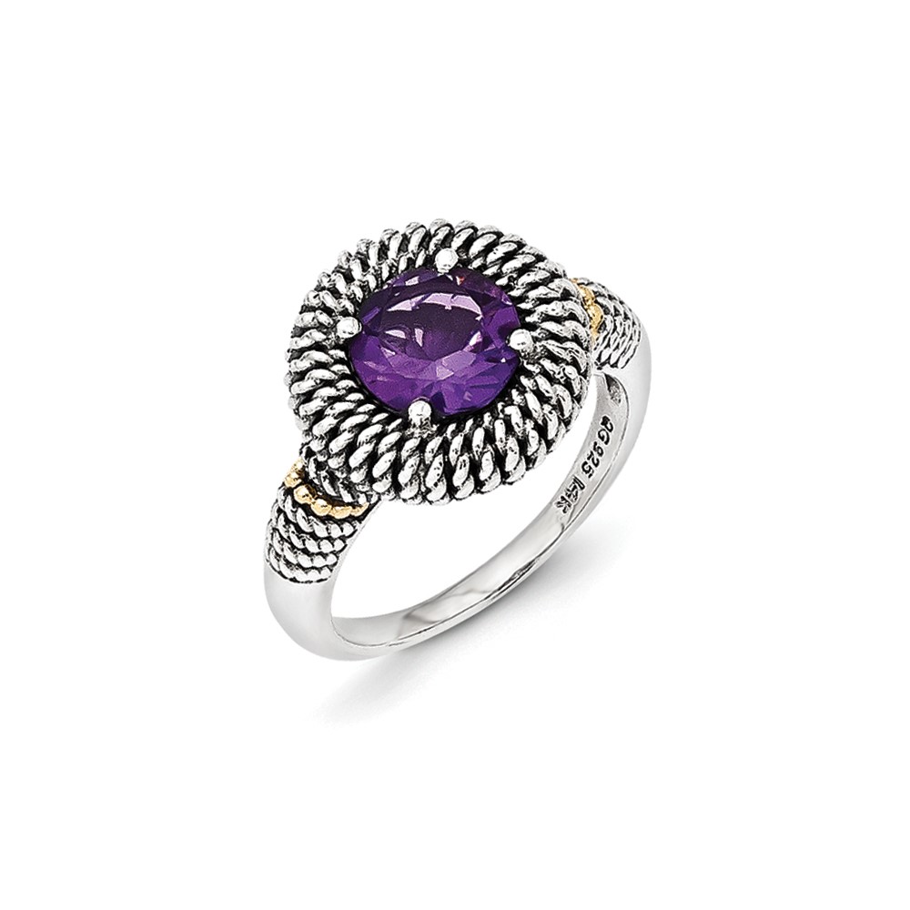 Sterling Silver W 14K Antiqued Amethyst Ring