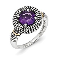 Sterling Silver W 14K Antiqued Amethyst Ring view 1
