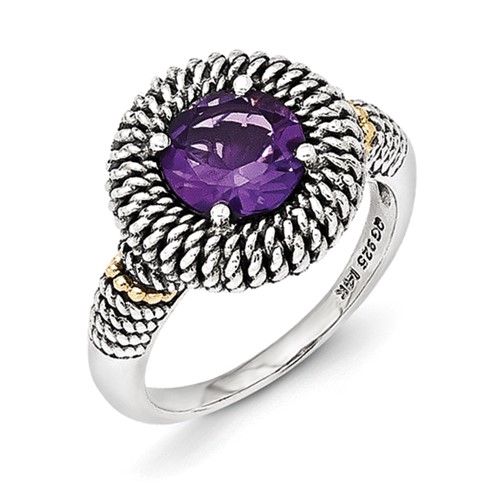 Sterling Silver Ring with 14K Antiqued Amethyst
