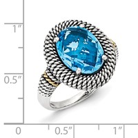 Sterling Silver Ring with 14K Antiqued Blue Topaz view 3