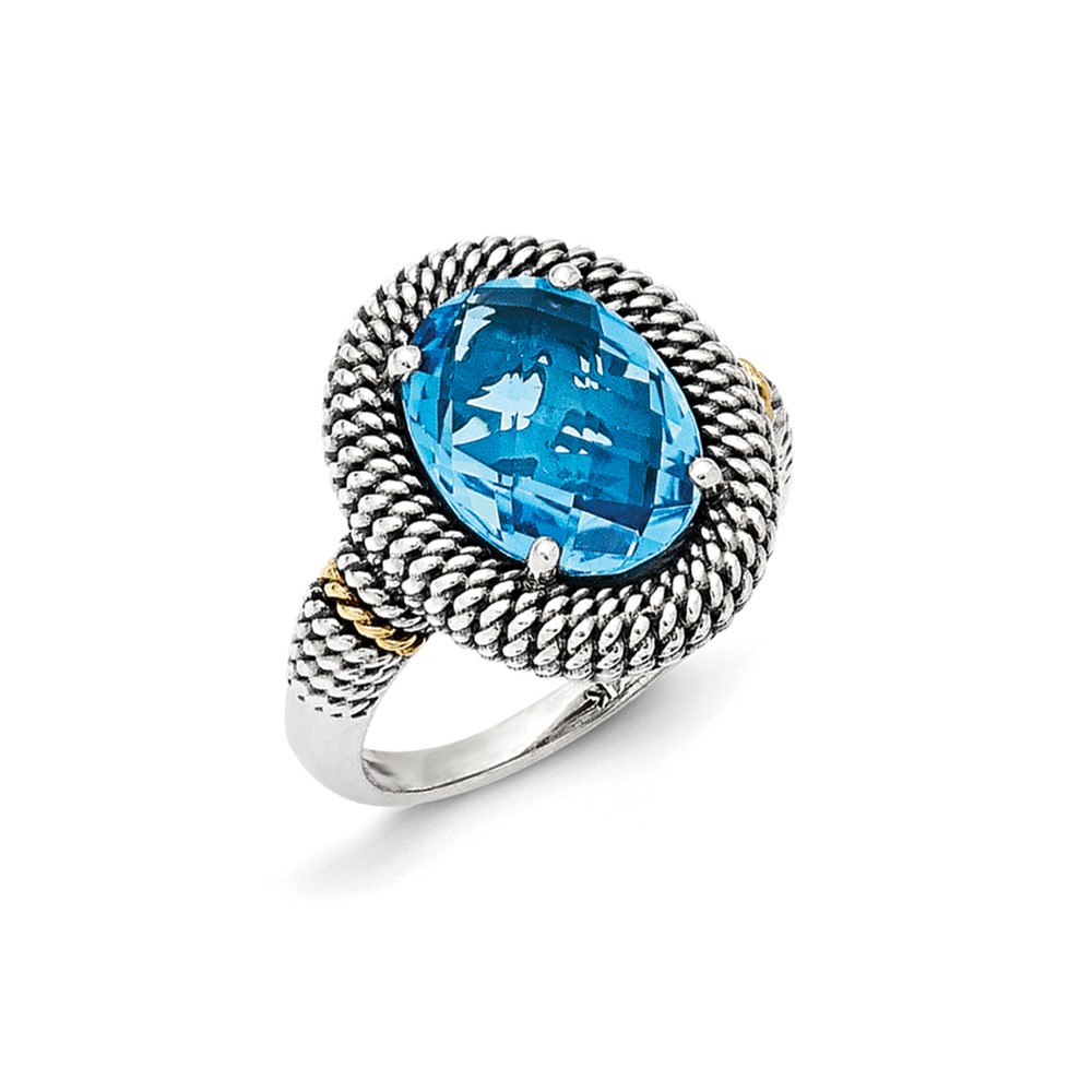 Sterling Silver Ring with 14K Antiqued Blue Topaz