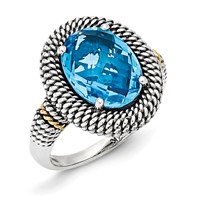 Sterling Silver Ring with 14K Antiqued Blue Topaz view 1