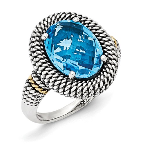 Sterling Silver Ring with 14K Antiqued Blue Topaz