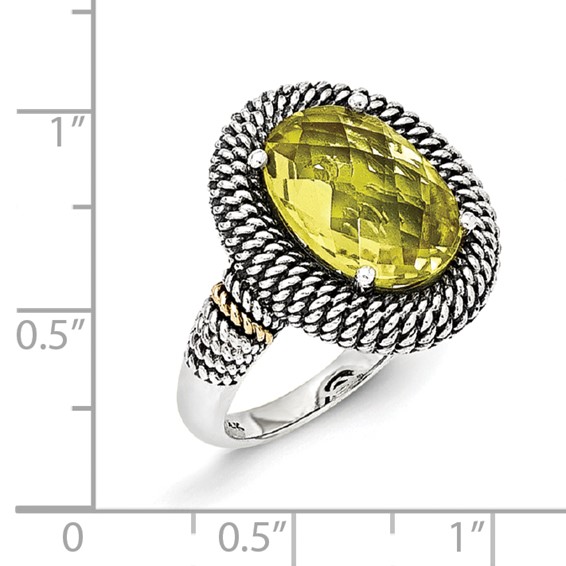 Sterling Silver w/14k Antiqued Lemon Quartz Ring