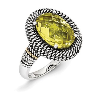 Sterling Silver w/14k Antiqued Lemon Quartz Ring