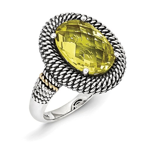 Sterling Silver Ring with 14K Antiqued Lemon Quartz