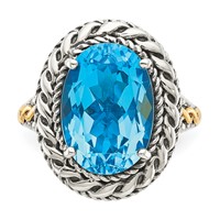 Shey Couture Sterling Silver Ring with 14K Accent Antiqued Oval Blue Topaz view 5