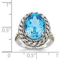 Shey Couture Sterling Silver Ring with 14K Accent Antiqued Oval Blue Topaz view 4
