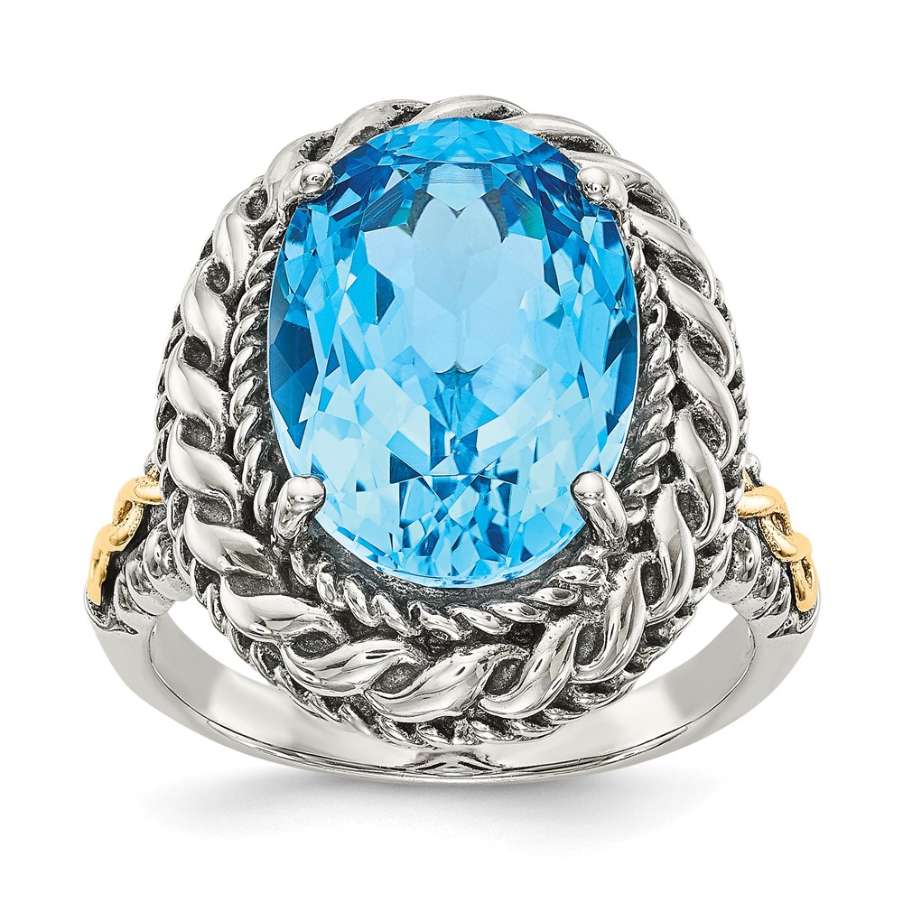 Shey Couture Sterling Silver Ring with 14K Accent Antiqued Oval Blue Topaz