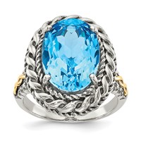 Shey Couture Sterling Silver Ring with 14K Accent Antiqued Oval Blue Topaz view 1