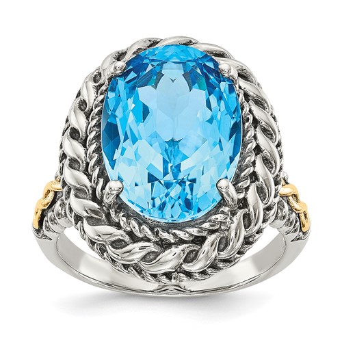 Shey Couture Sterling Silver Ring with 14K Accent Antiqued Oval Blue Topaz