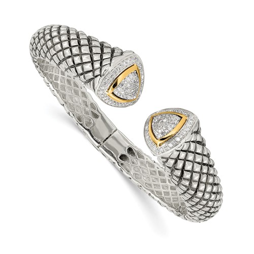 Shey Couture Sterling Silver Bracelet with 14K Accent Antiqued 0.50 Carat Diamond Hinged Cuff