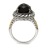 Shey Couture Sterling Silver Ring with 14K Accent Antiqued Checkerboard-cut Black Onyx view 2