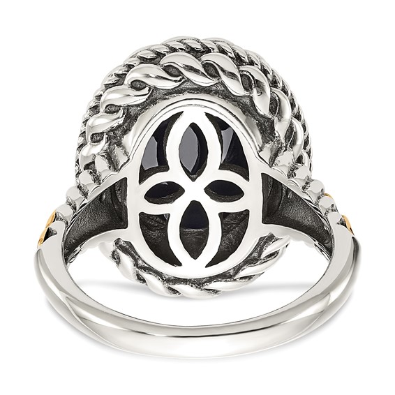 Shey Couture Sterling Silver with 14K Accent Antiqued Checkerboard-cut Black Onyx Ring