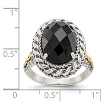 Shey Couture Sterling Silver Ring with 14K Accent Antiqued Checkerboard-cut Black Onyx view 4