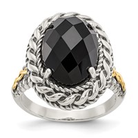 Shey Couture Sterling Silver Ring with 14K Accent Antiqued Checkerboard-cut Black Onyx view 1