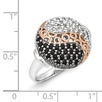 Sterling Silver & Rose Gold-plated Blk Rhodium White Topaz Onyx Ring view 3