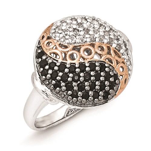 Sterling Silver & Rose Gold-plated Blk Rhodium White Topaz Onyx Ring
