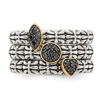 Sterling Silver Rings with 14K Black Diamond 3 Stackable view 5