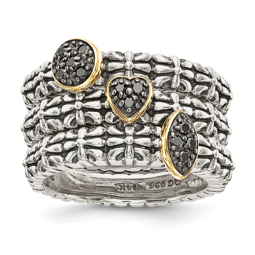 Sterling Silver Rings with 14K Black Diamond 3 Stackable